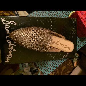 Sam Edelman gold mule flats